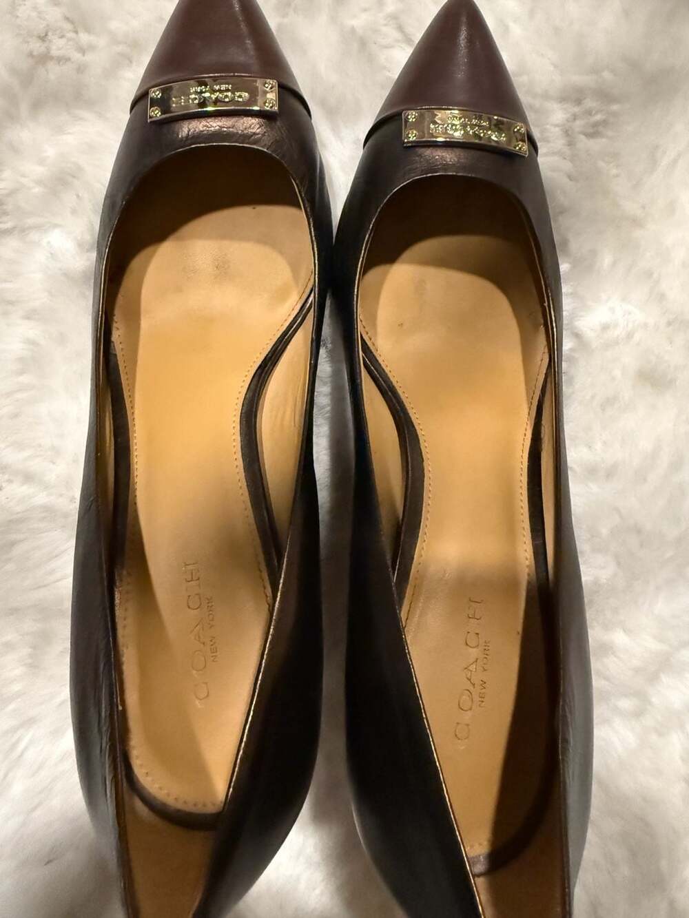 Coach Metallic Brown Pointed-Toe Cap-Toe Pumps with Logo Plaque - Picture 8 of 8